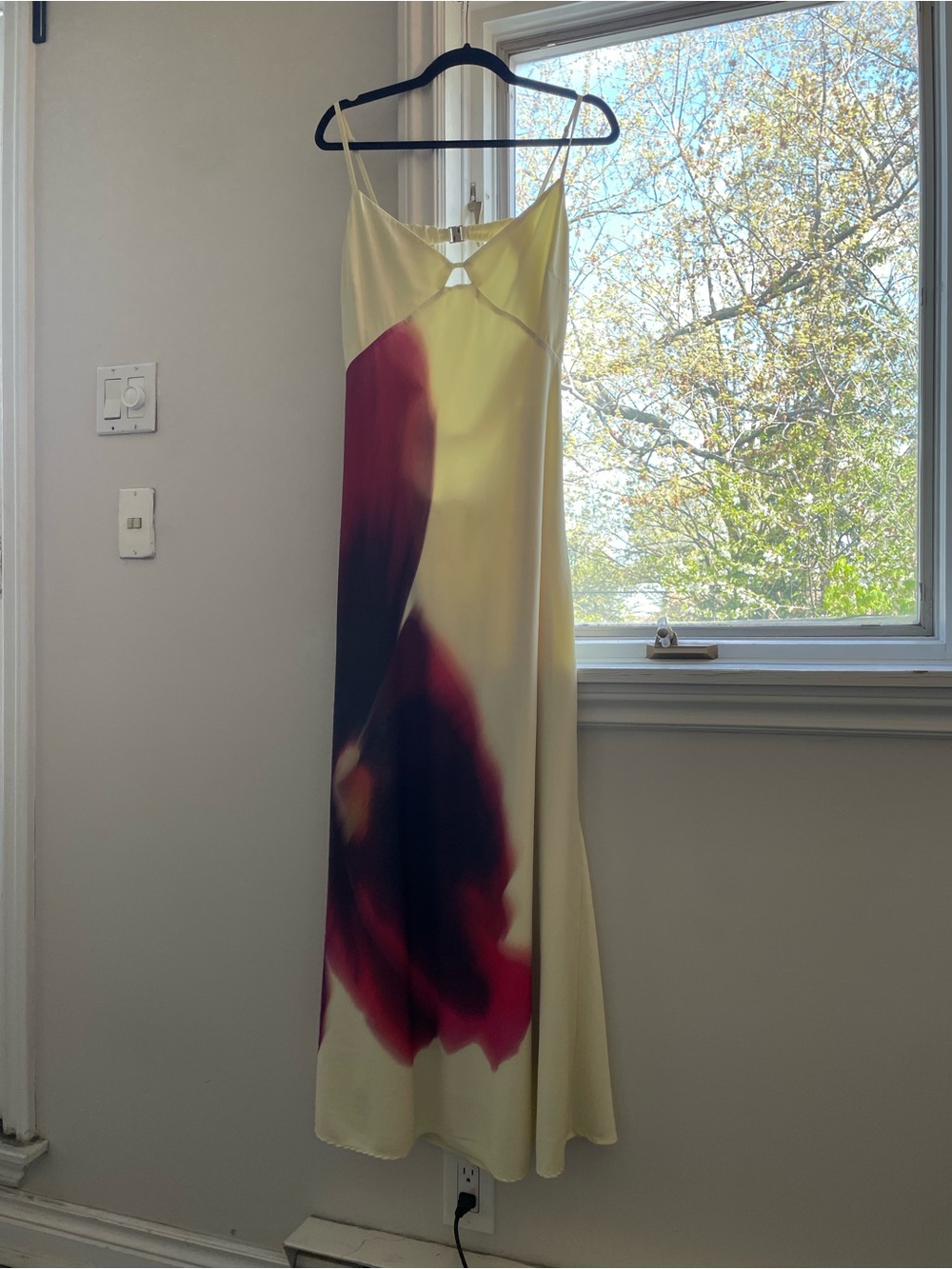 Abercrombie & Fitch Yellow Maxi Slip Dress with Bold Red Print